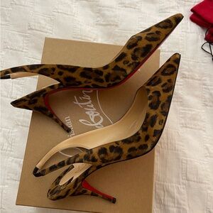 Christian Louboutin Clare Slingback Heels 80mm Kitty leopard print size 41 NWT